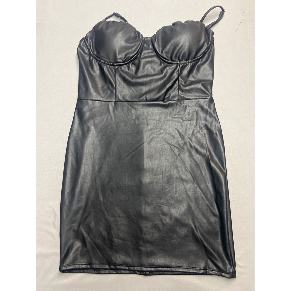 Shinestar Black Faux Leather Bustier Mini Dress SD5055 L